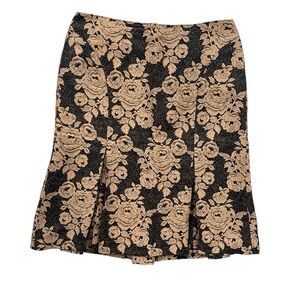 Ann Taylor Women’s Size 6 Black Gold Rose Brocade Silk Wool Pleated Pencil Skirt